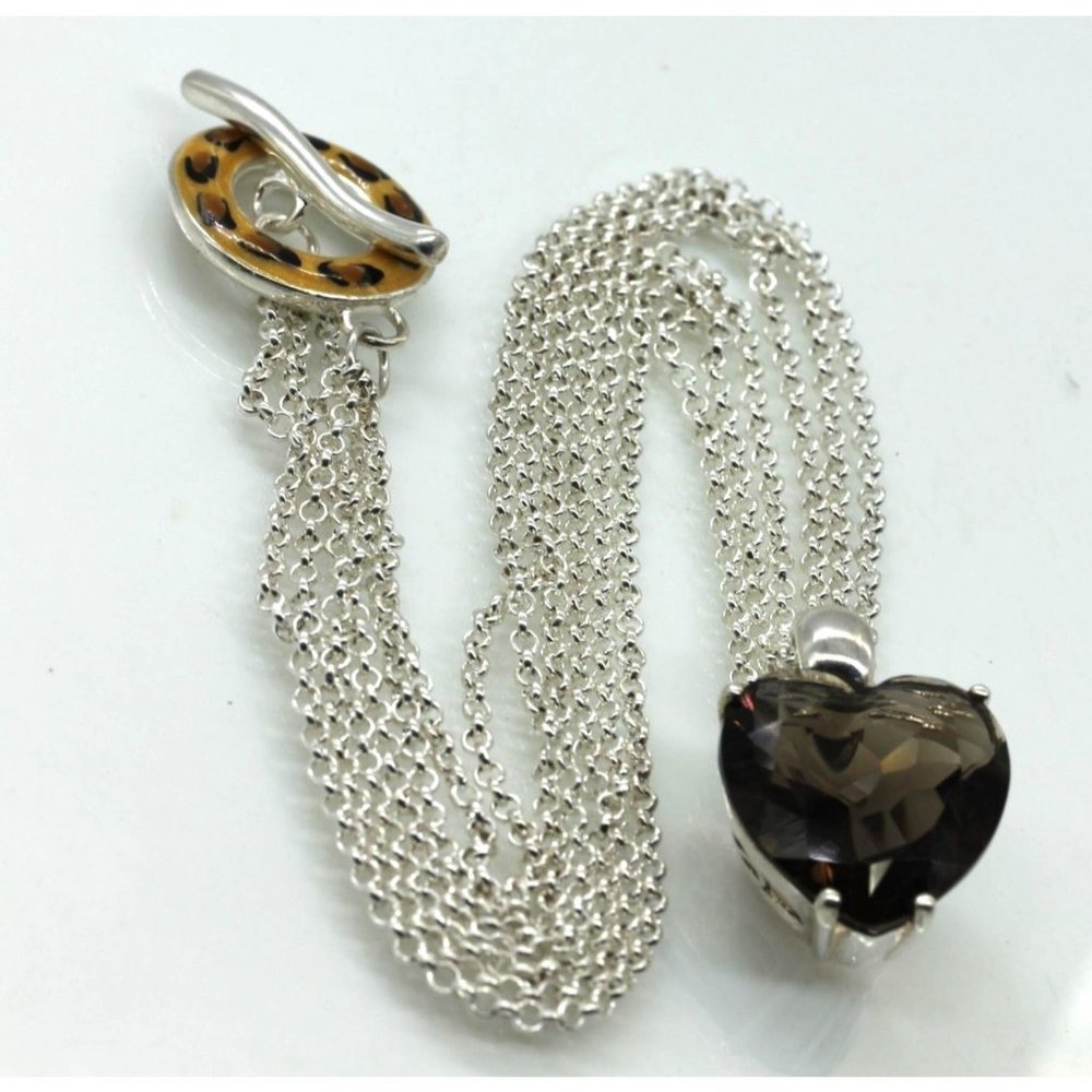 925 STERLING David Sigal, Canada, smoky quartz heart pendant/necklace 18"